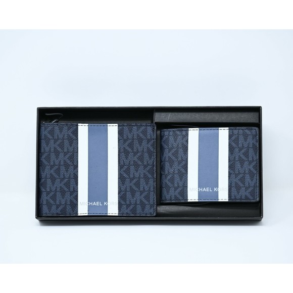 MICHAEL KORS 3 in 1 Wallet Box Set Signature/Stripe PVC Admiral Multi NWT $178 - Picture 1 of 6